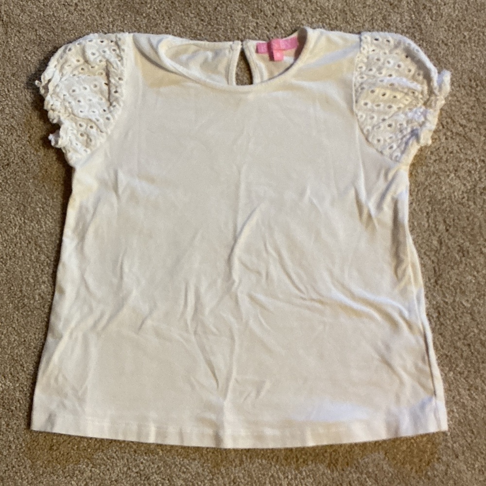 Girls White Eyelet Puff Sleeve Tee -